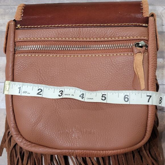 Native American Chief Head Crossbody Fringed Purse Genuine Leather Embossed Brow - Picture 10 of 16
